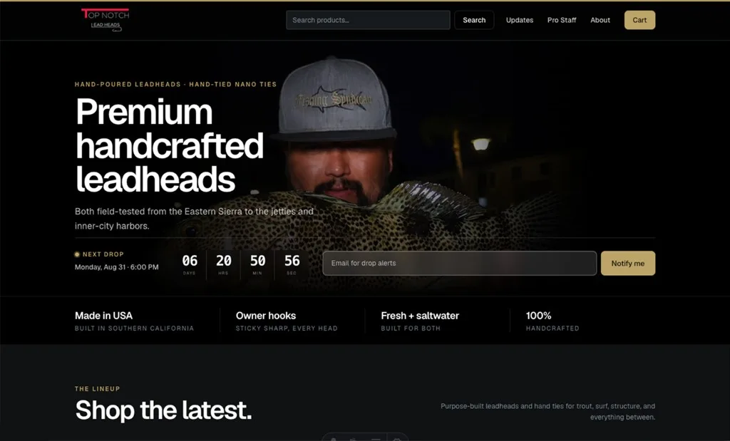 A tackle shop website built around buying gear