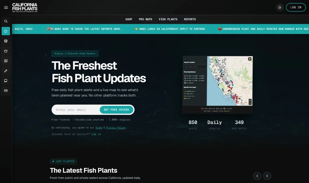 California Fish Plants website showing an email signup form